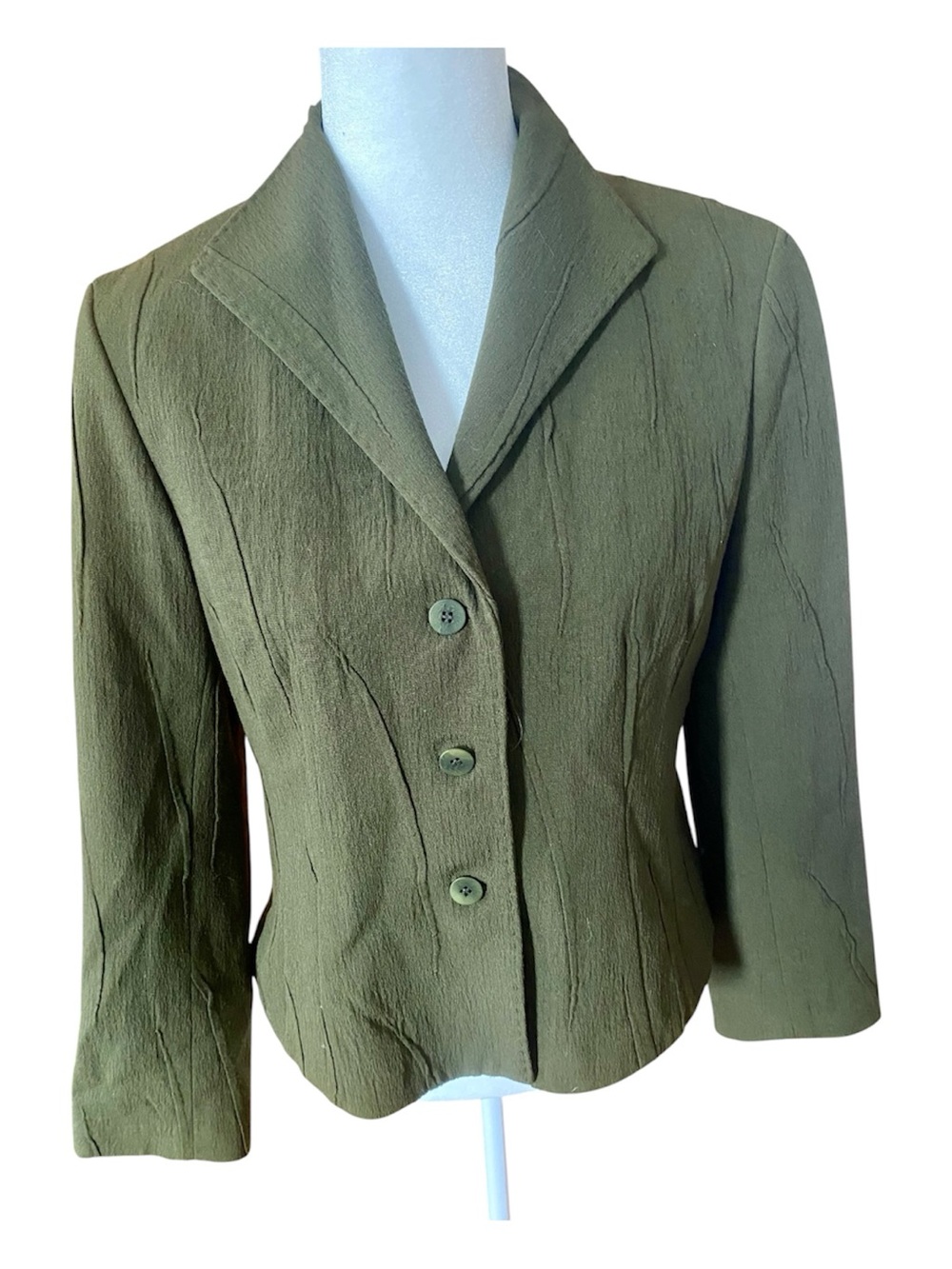 Lafayette 148 New York Wool Blazer Olive Green Textured Jacket Size 4